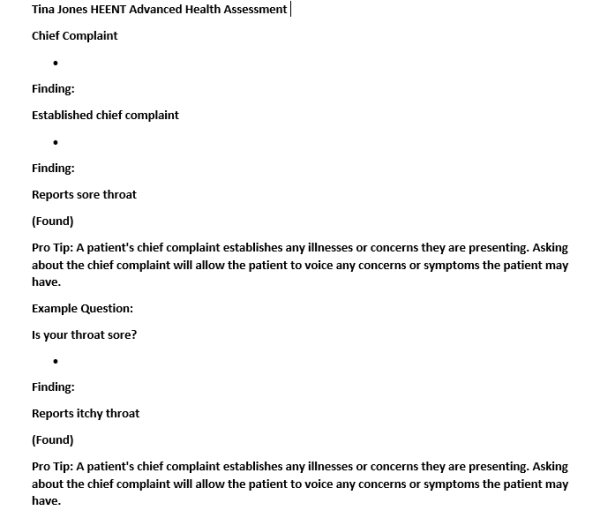 Tina Jones HEENT Advanced Health Assessment (Shadow Health)