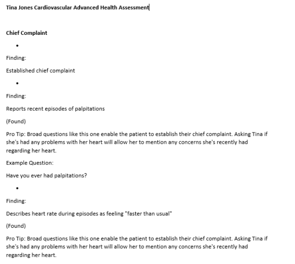 Tina Jones Cardiovascular Shadow Health