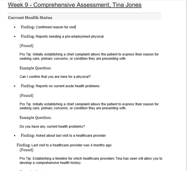Tina Jones Advanced Health Assessment (pre-employment physical)